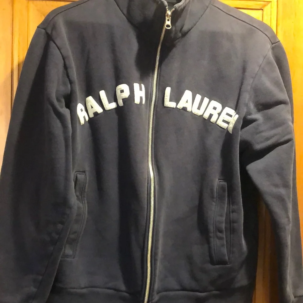 Ralph Lauren Navy Blue Zip-Up Sweatshirt Jacket with White Logo - Picture 1 of 2